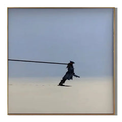 Ownanart Hand-Painted Lonely Wanderer Oil Painting | Modern Minimalist Surreal Figure with Endless Tether & Blue Gray Atmospheric Wall Art for Living Room, Bedroom and Study  # OA 1358