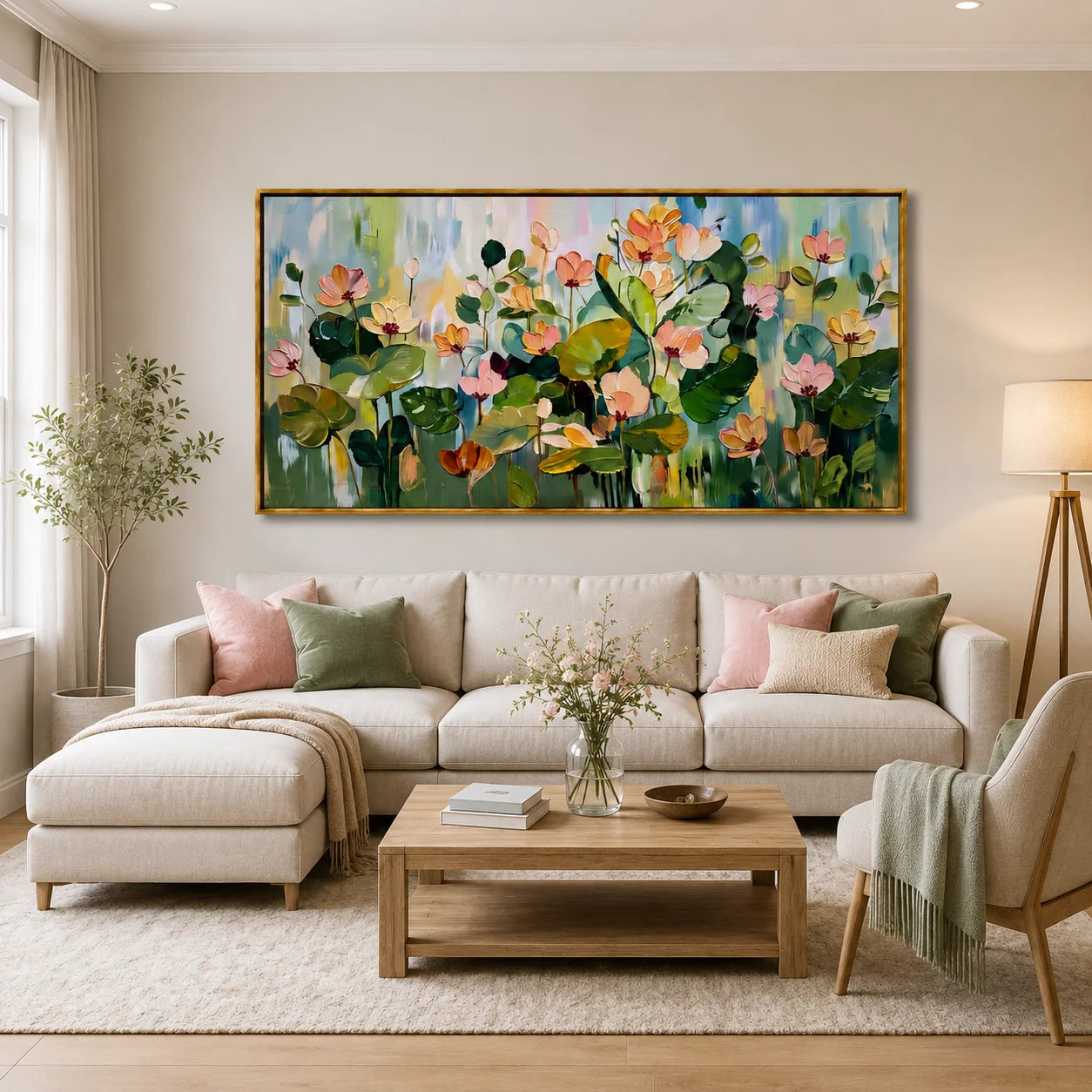 Hand-Painted Lotus Flower Oil Painting, Large Floral Wall Art for Elegant Modern Home Decor#OA 0990