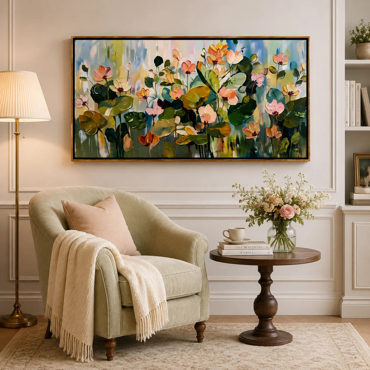 Hand-Painted Lotus Flower Oil Painting, Large Floral Wall Art for Elegant Modern Home Decor#OA 0990