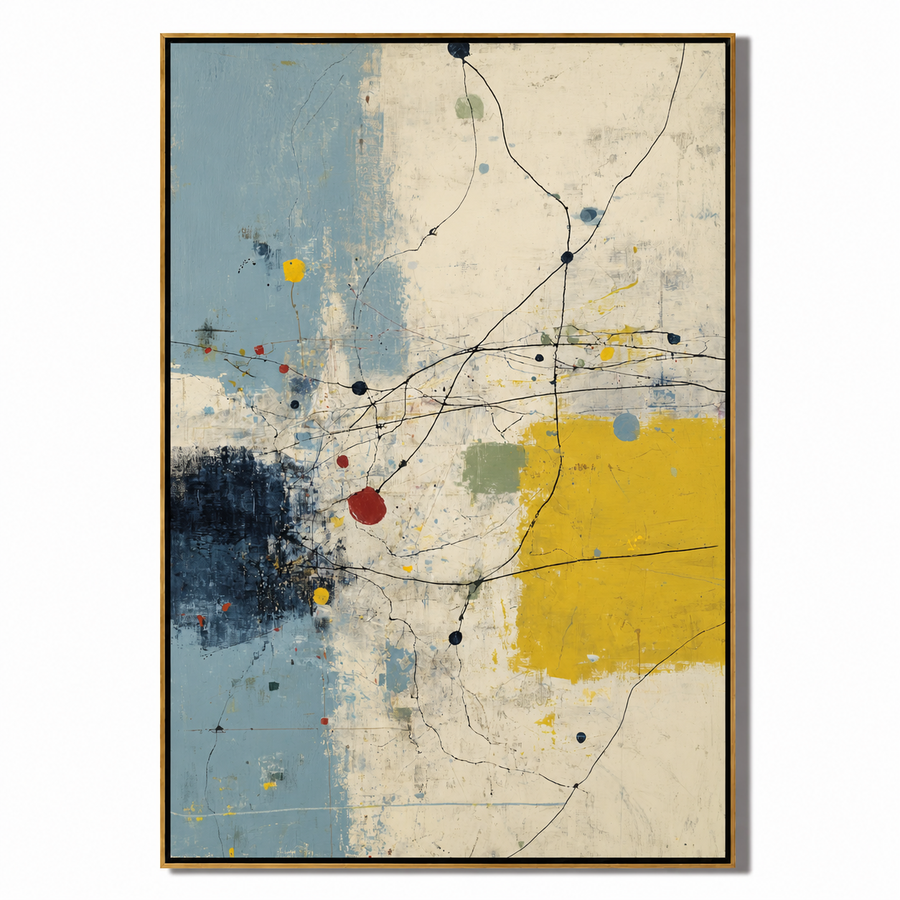 Hand-Painted Modern Abstract Oil Painting, Blue and Yellow Textured Canvas Wall Art for Contemporary Home Decor#OA 0937