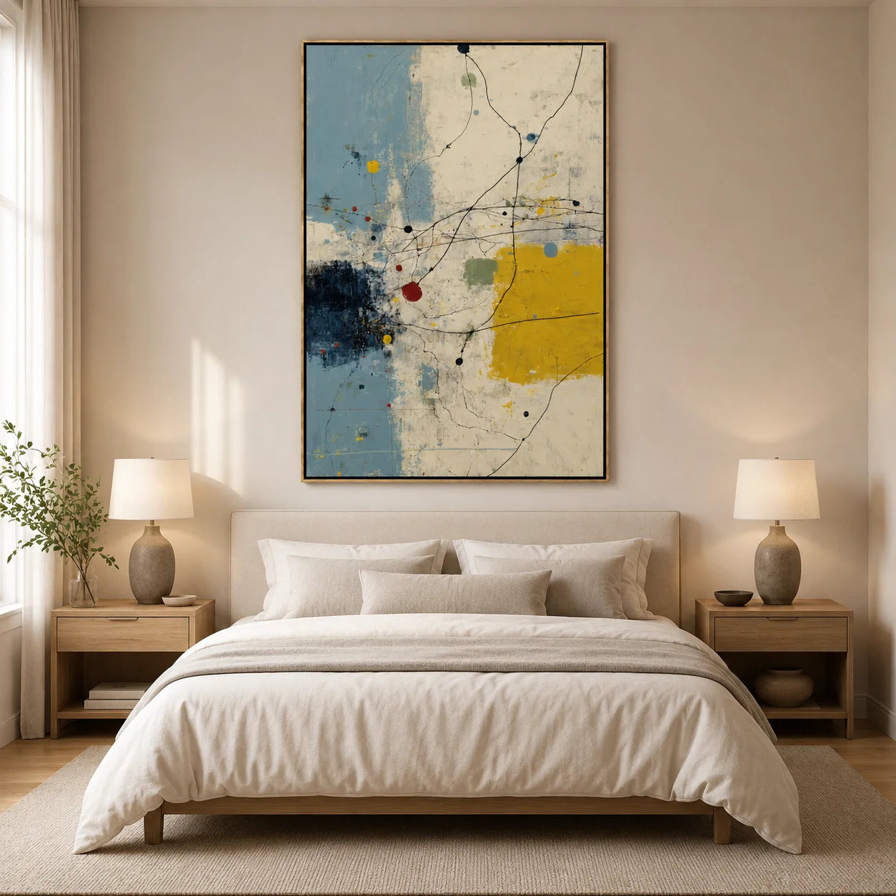 Hand-Painted Modern Abstract Oil Painting, Blue and Yellow Textured Canvas Wall Art for Contemporary Home Decor#OA 0937