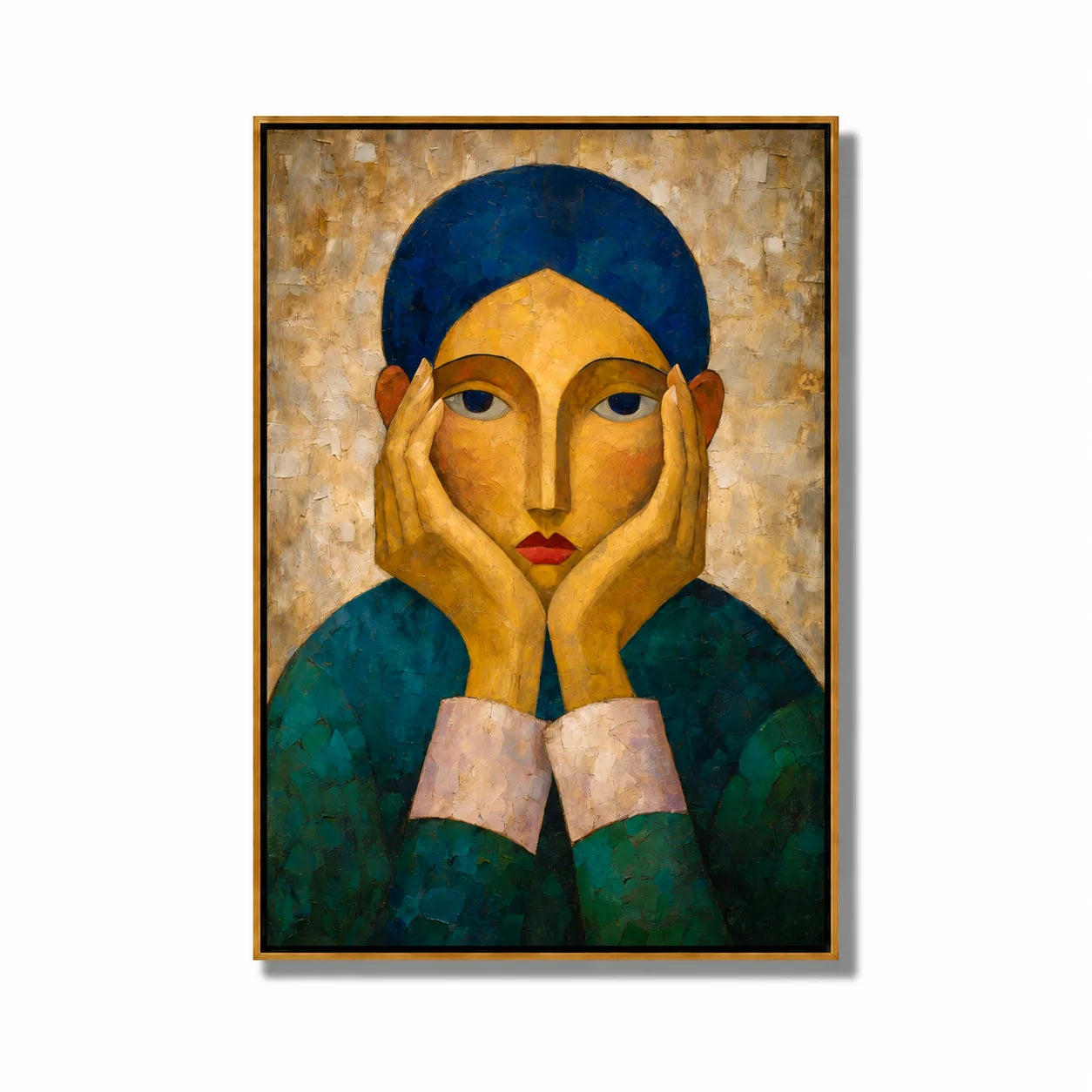 Hand-Painted Modern Female Portrait Oil Painting, Textured Figurative Canvas Wall Art for Contemporary Home Decor#OA 0942
