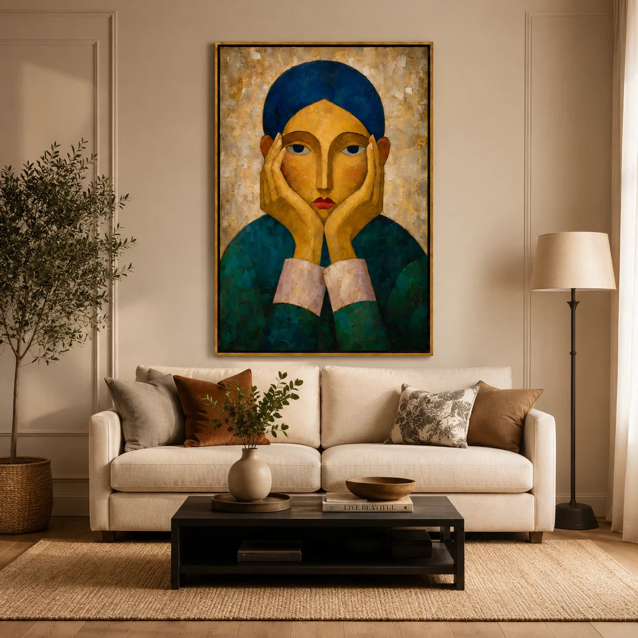 Hand-Painted Modern Female Portrait Oil Painting, Textured Figurative Canvas Wall Art for Contemporary Home Decor#OA 0942