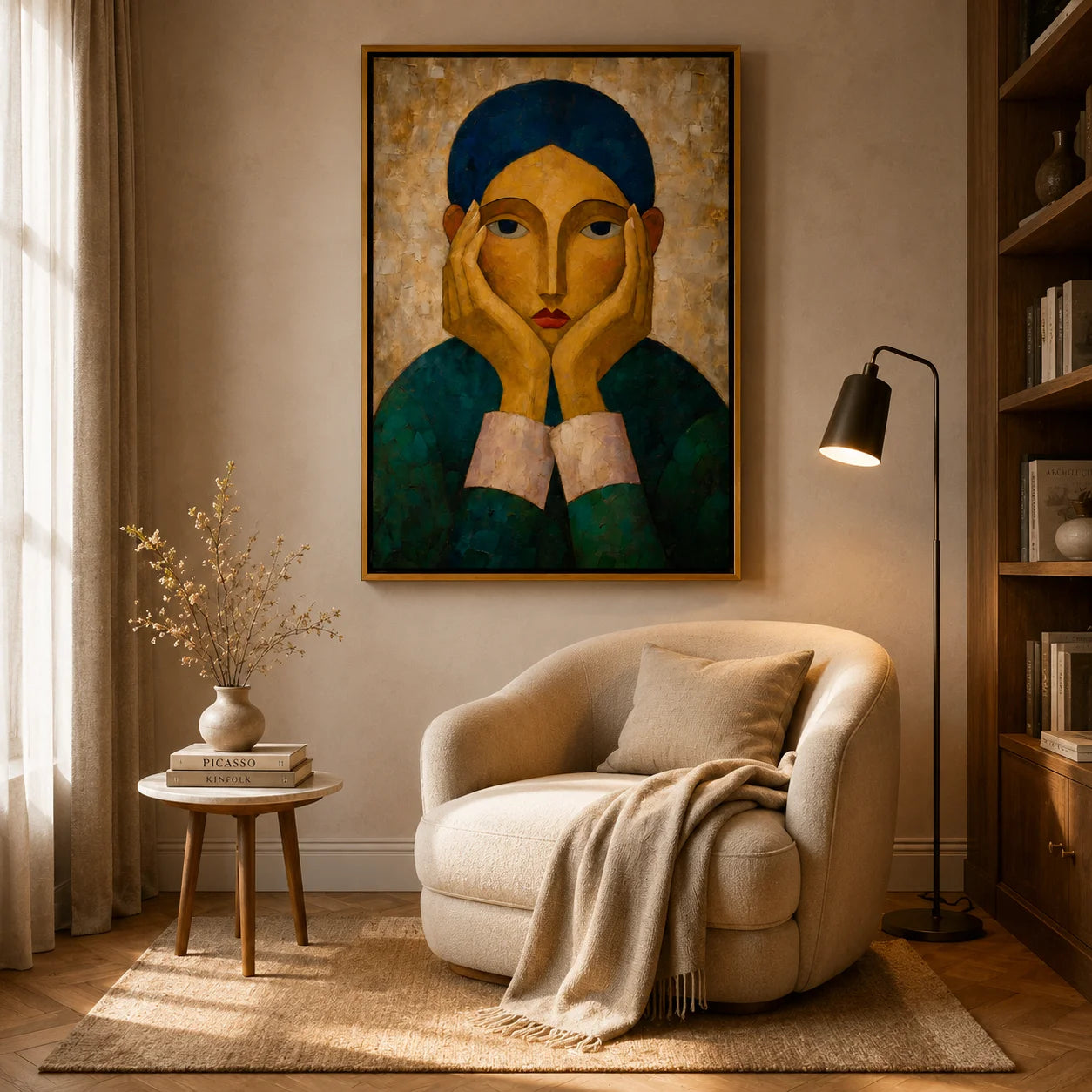 Hand-Painted Modern Female Portrait Oil Painting, Textured Figurative Canvas Wall Art for Contemporary Home Decor#OA 0942