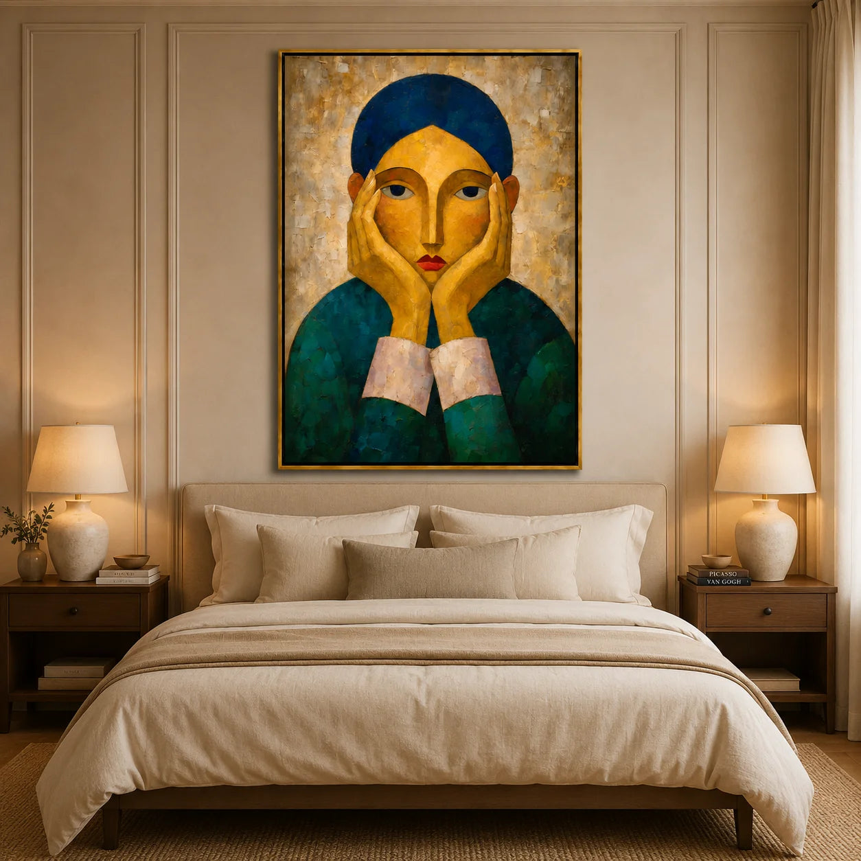 Hand-Painted Modern Female Portrait Oil Painting, Textured Figurative Canvas Wall Art for Contemporary Home Decor#OA 0942