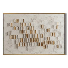 Ownanart Hand-Painted Neutral Abstract Textured Oil Painting – Beige Cream and Gold 3D Geometric Impasto Wall Art for Modern Living Room # OA 1422