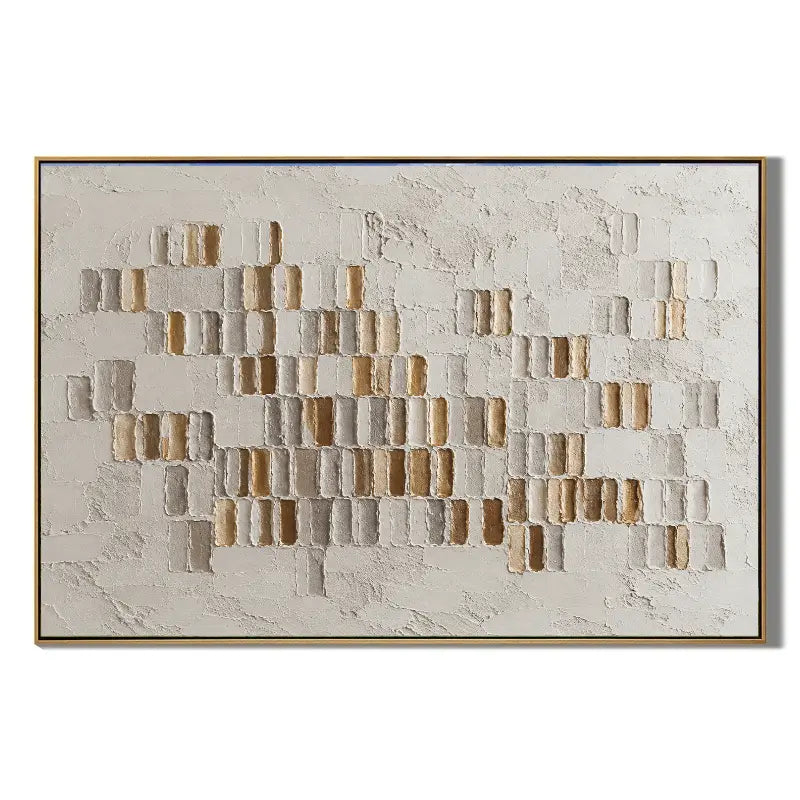 Ownanart Hand-Painted Neutral Abstract Textured Oil Painting – Beige Cream and Gold 3D Geometric Impasto Wall Art for Modern Living Room