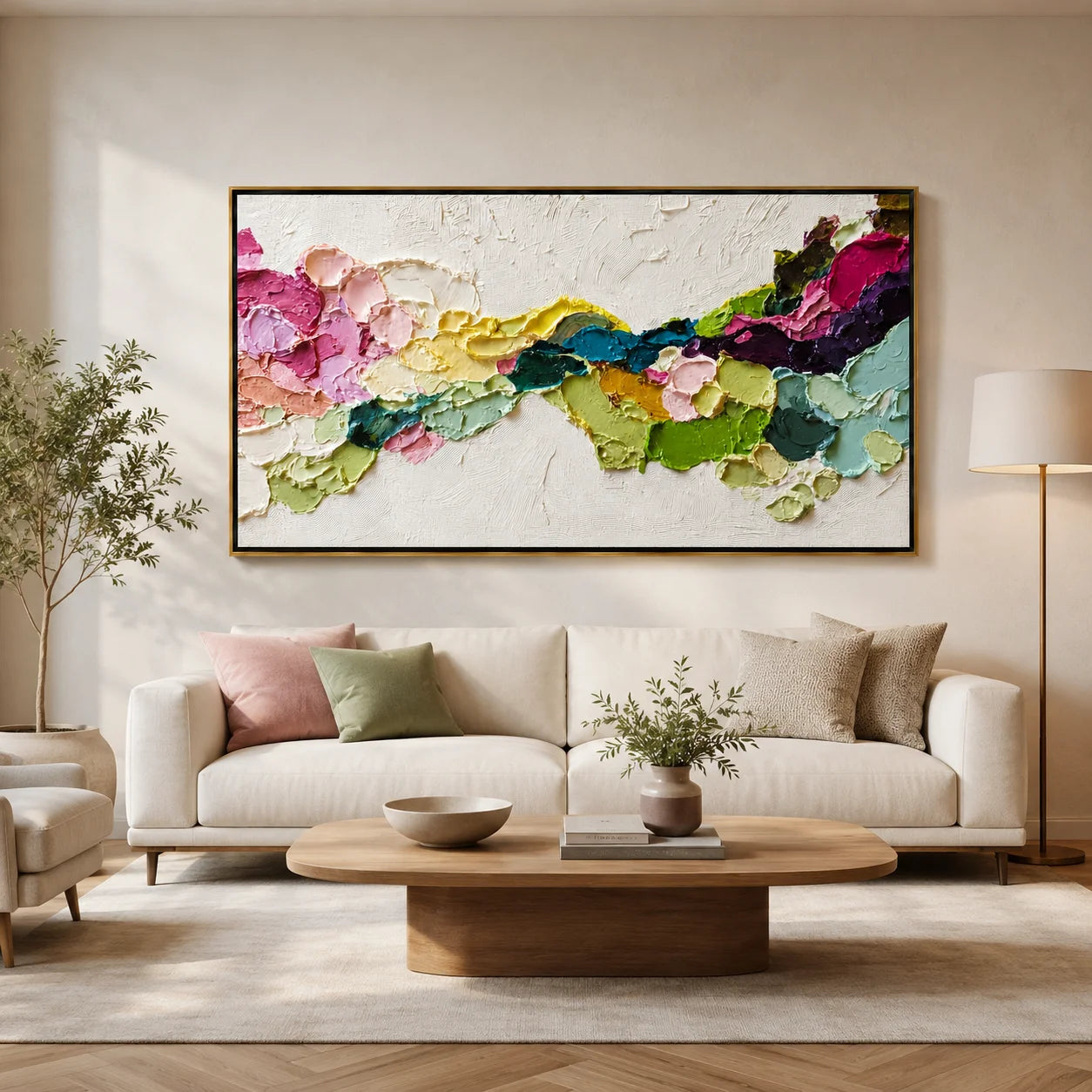 Hand-Painted Textured Abstract Floral Oil Painting | Colorful Modern Large Canvas Wall Art for Living Room#OA 0928