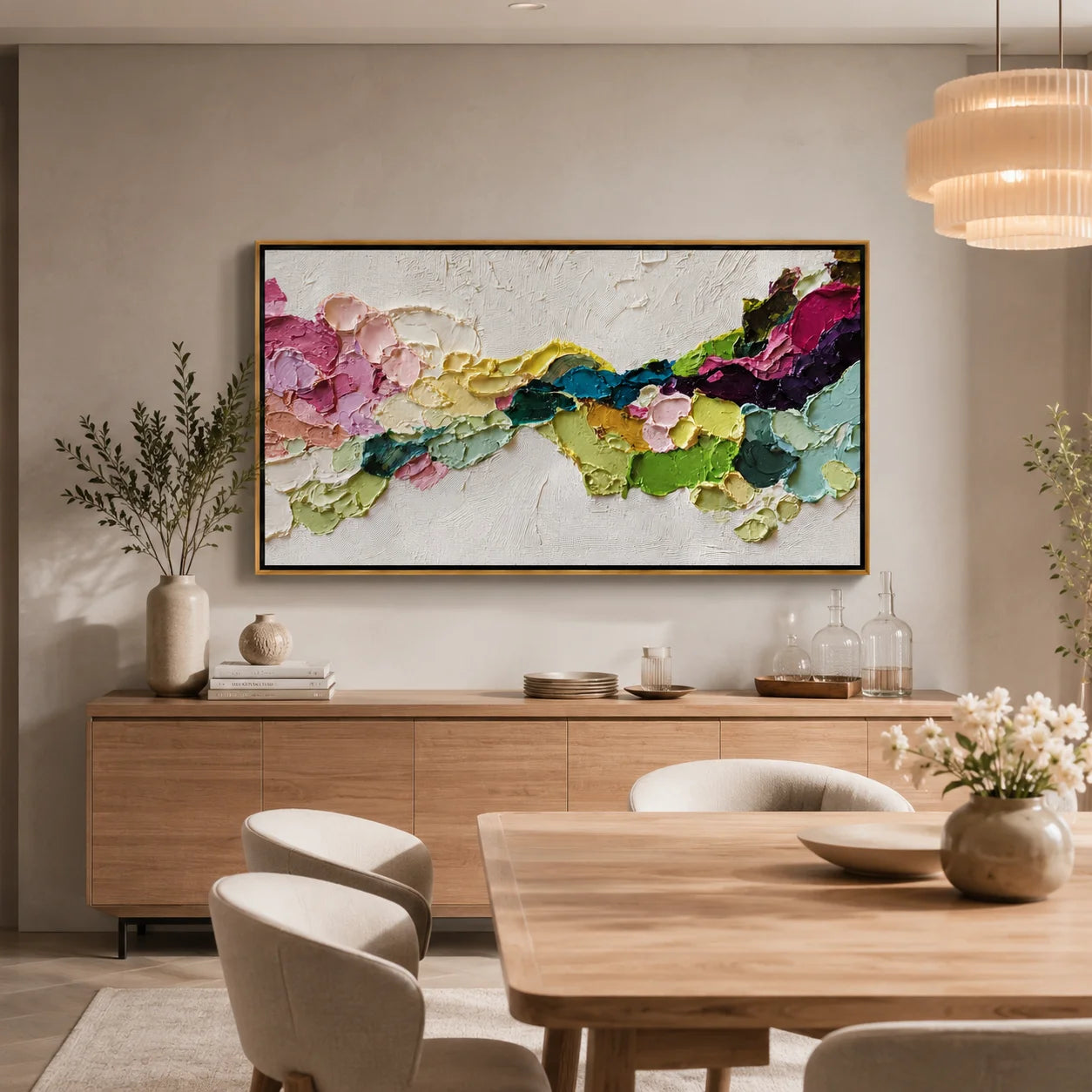 Hand-Painted Textured Abstract Floral Oil Painting | Colorful Modern Large Canvas Wall Art for Living Room#OA 0928