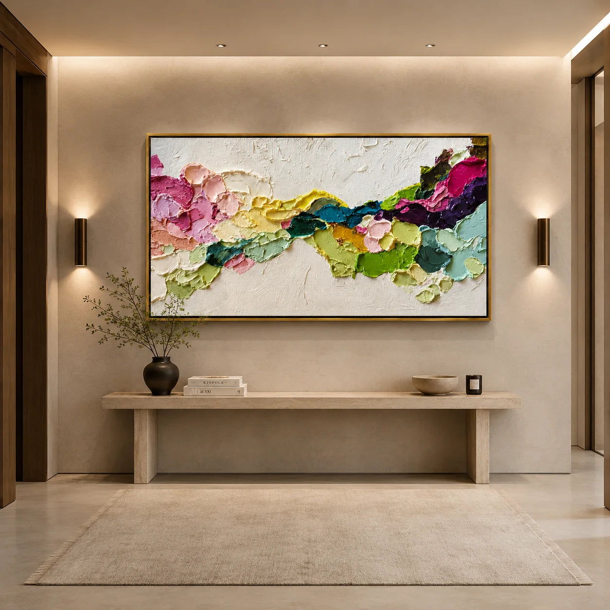 Hand-Painted Textured Abstract Floral Oil Painting | Colorful Modern Large Canvas Wall Art for Living Room#OA 0928