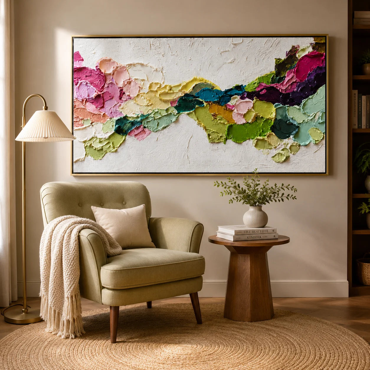 Hand-Painted Textured Abstract Floral Oil Painting | Colorful Modern Large Canvas Wall Art for Living Room#OA 0928