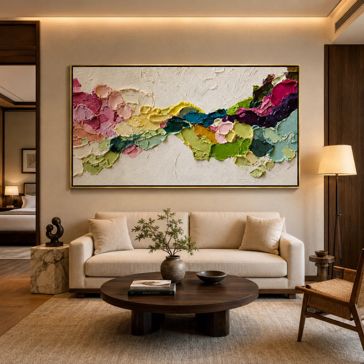 Hand-Painted Textured Abstract Floral Oil Painting | Colorful Modern Large Canvas Wall Art for Living Room#OA 0928