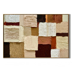 Hand-Painted Textured Abstract Oil Painting – Horizontal Earth Tone Geometric Wall Art for Modern Home Decor#OA 0984
