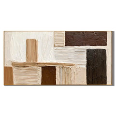Hand-Painted Textured Abstract Oil Painting – Horizontal Neutral Geometric Wall Art for Modern Minimalist Decor#OA 0985
