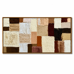 Hand-Painted Textured Abstract Oil Painting – Long Horizontal Neutral Geometric Wall Art for Modern Home Decor#OA 0982