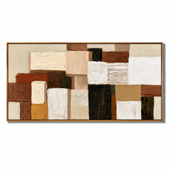 Hand-Painted Textured Abstract Oil Painting – Long Horizontal Neutral Geometric Wall Art for Modern Home Decor#OA 0983
