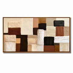 Hand-Painted Textured Abstract Oil Painting – Horizontal Neutral Geometric Wall Art for Modern Home Decor#OA 0980