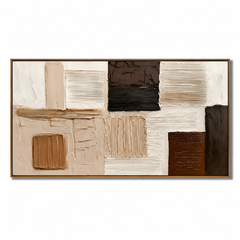 Hand-Painted Textured Abstract Oil Painting – Long Horizontal Neutral Geometric Wall Art for Modern Home Decor#OA 0981