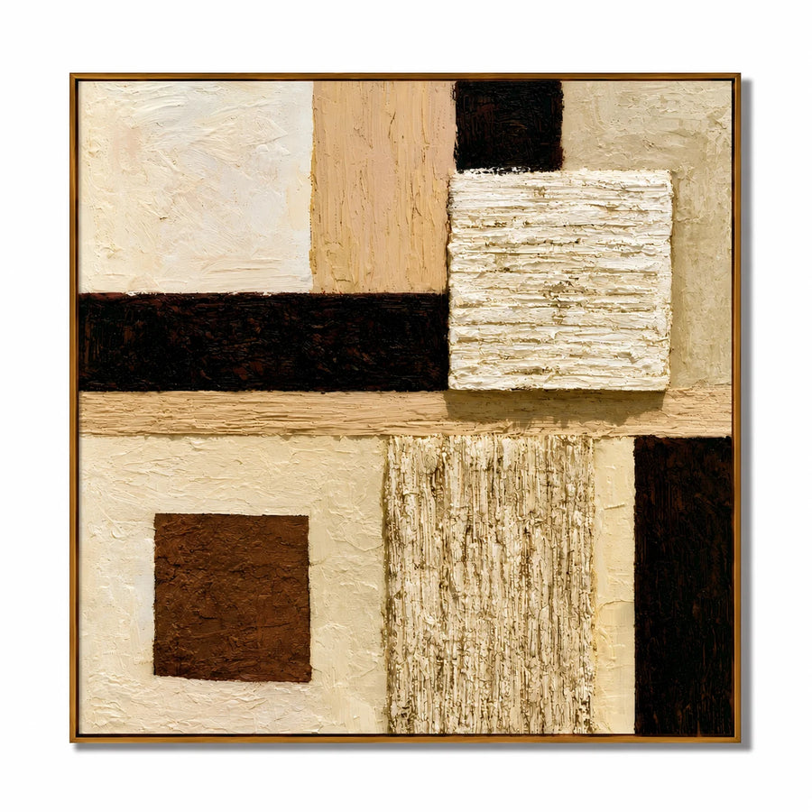 Hand-Painted Textured Abstract Oil Painting – Neutral Beige Geometric Wall Art for Modern Minimalist Decor#OA 0978