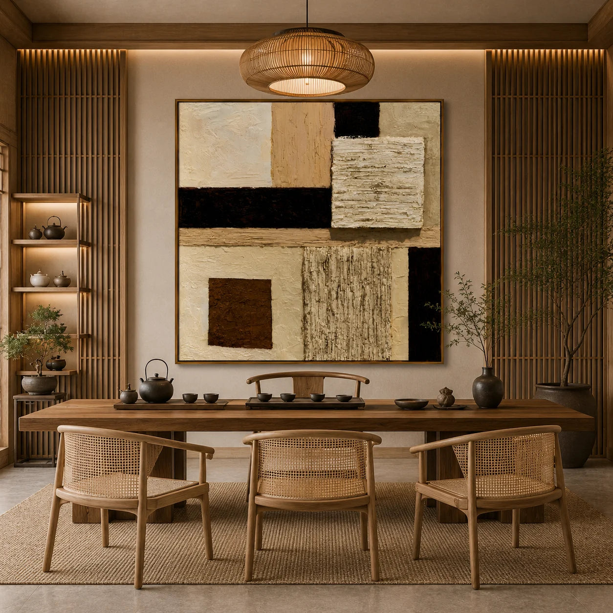 Hand-Painted Textured Abstract Oil Painting – Neutral Beige Geometric Wall Art for Modern Minimalist Decor#OA 0978