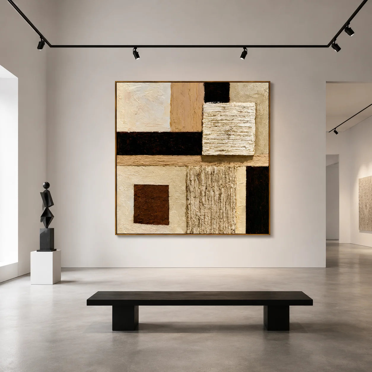 Hand-Painted Textured Abstract Oil Painting – Neutral Beige Geometric Wall Art for Modern Minimalist Decor#OA 0978