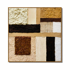 Hand-Painted Textured Abstract Oil Painting – Neutral Geometric Wall Art for Modern Home Decor#OA 0975
