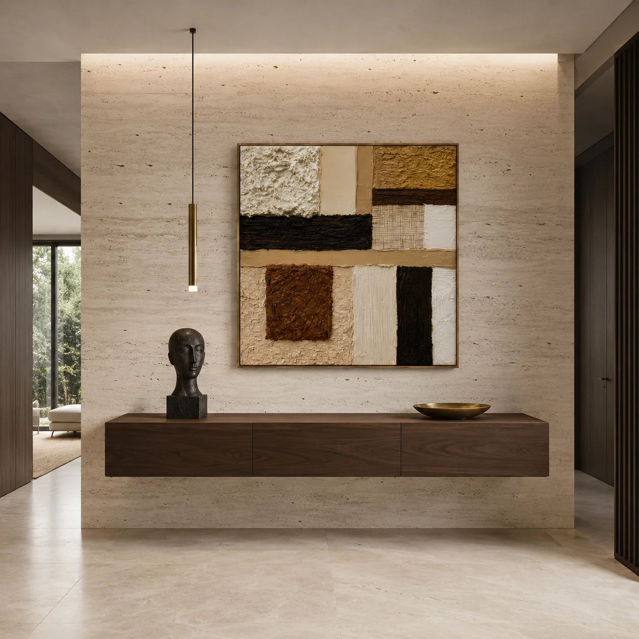 Hand-Painted Textured Abstract Oil Painting – Neutral Geometric Wall Art for Modern Home Decor#OA 0975