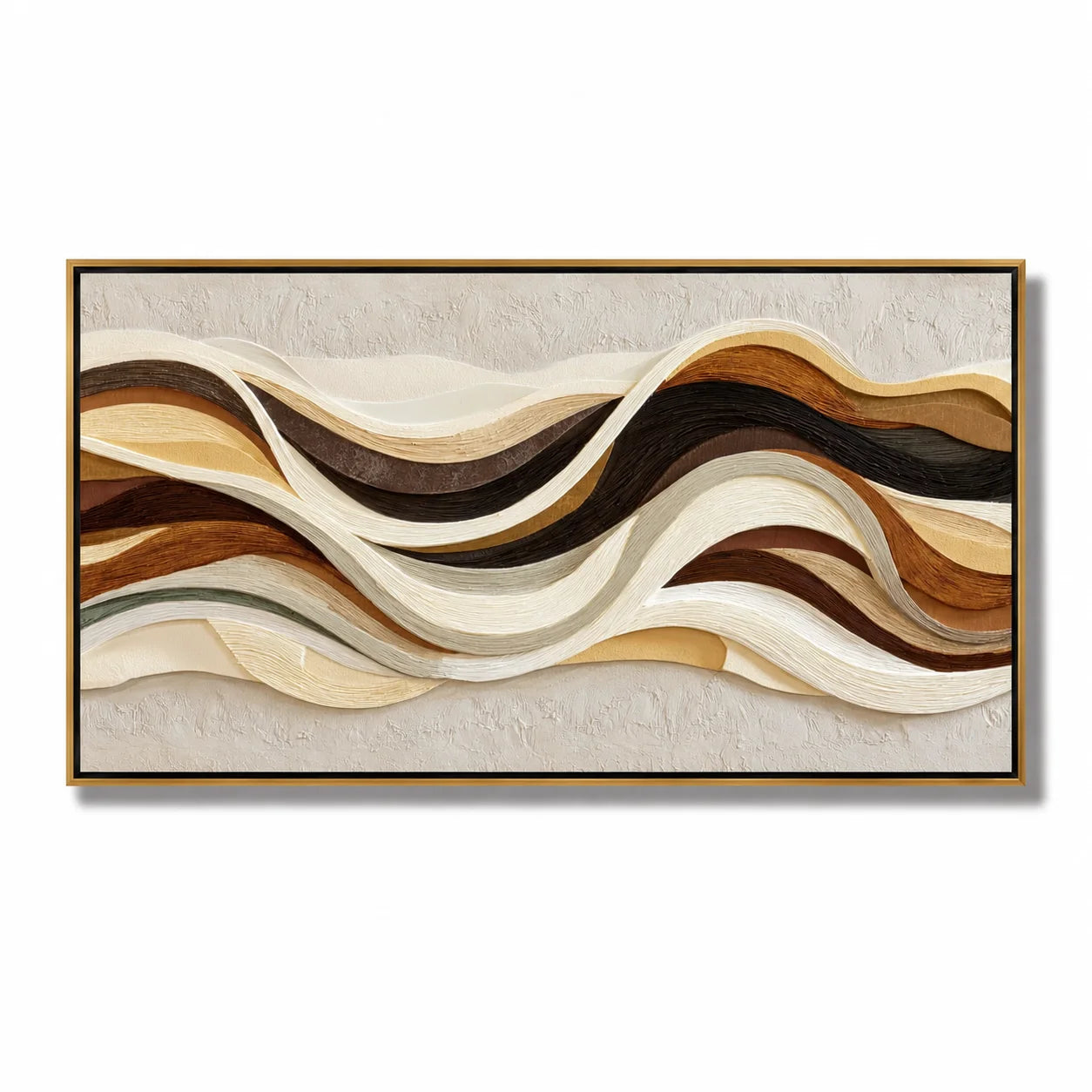Hand-Painted Textured Abstract Wall Art, Brown Beige Wave Oil Painting for Modern Luxury Home Decor#OA 0921