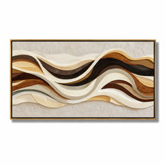 Hand-Painted Textured Abstract Wall Art, Brown Beige Wave Oil Painting for Modern Luxury Home Decor#OA 0921