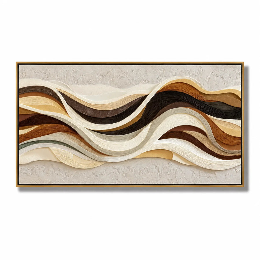 Hand-Painted Textured Abstract Wall Art, Brown Beige Wave Oil Painting for Modern Luxury Home Decor#OA 0921