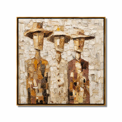 Hand-Painted Three Figures Oil Painting, Textured Rustic Folk Art Wall Decor for Farmhouse Home #OA 1004