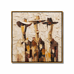 Hand-Painted Three Figures Oil Painting, Textured Rustic Folk Art Wall Decor for Modern Farmhouse Home #OA 1003