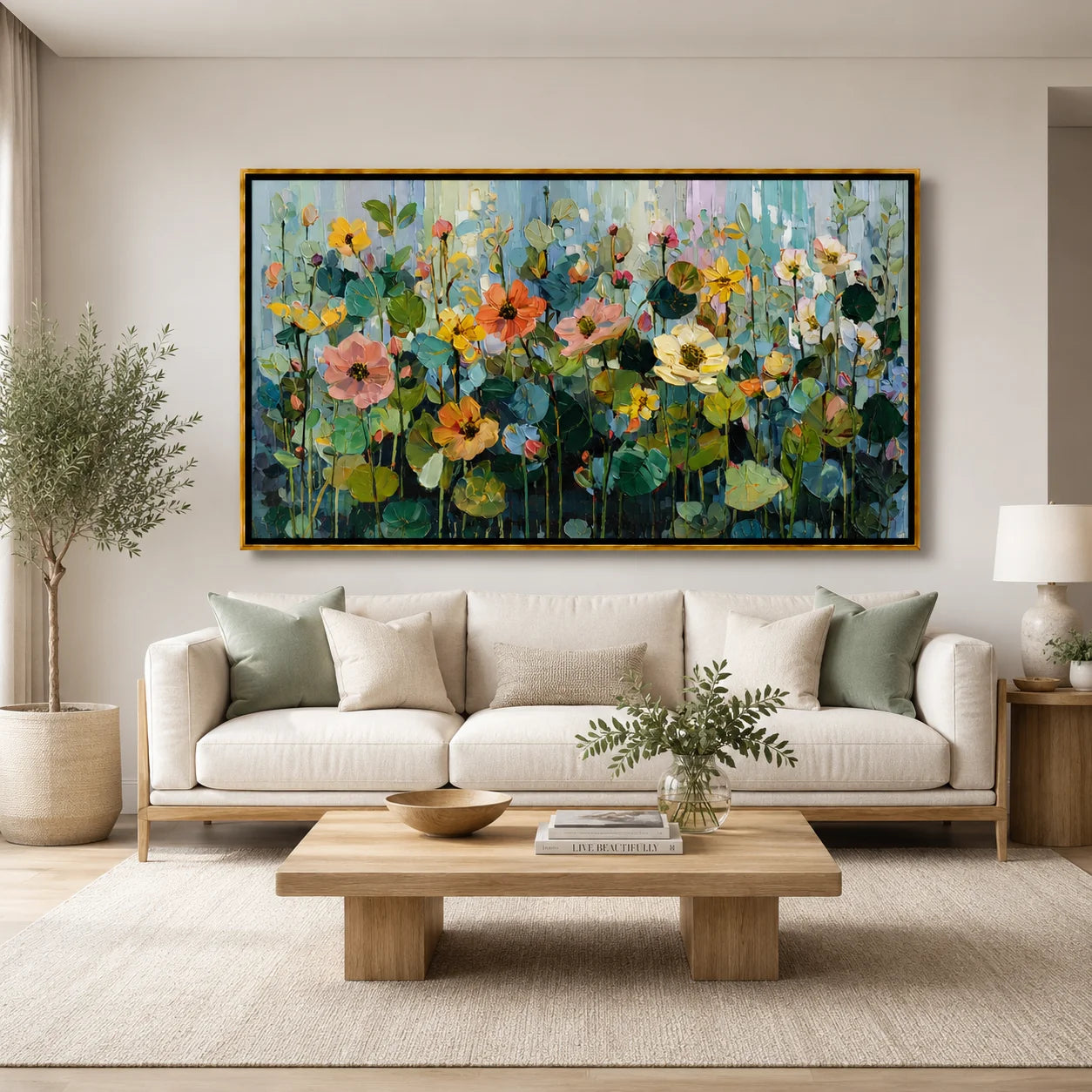 Hand-Painted Wildflower Oil Painting, Large Pastel Floral Wall Art for Modern Elegant Home Decor#OA 0992