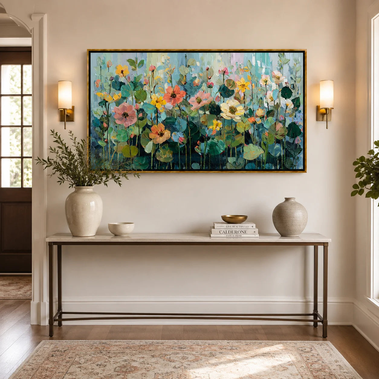 Hand-Painted Wildflower Oil Painting, Large Pastel Floral Wall Art for Modern Elegant Home Decor#OA 0992