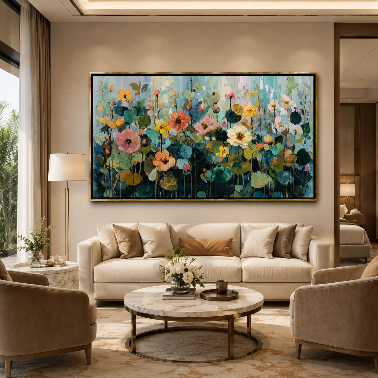 Hand-Painted Wildflower Oil Painting, Large Pastel Floral Wall Art for Modern Elegant Home Decor#OA 0992