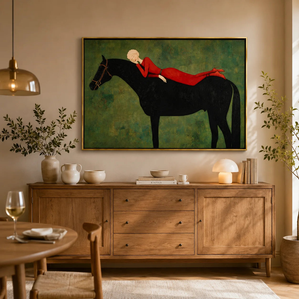 Hand-Painted Woman on Black Horse Oil Painting, Textured Equestrian Canvas Wall Art for Luxury Home Decor#OA 0944