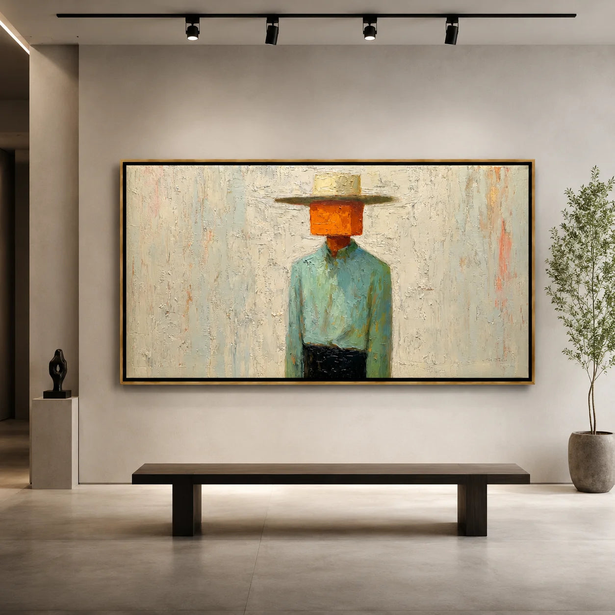 Horizontal Abstract Cowboy Hand-Painted Oil Painting, Textured Western Wall Art for Modern Home Decor#OA 0968