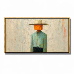 Horizontal Abstract Cowboy Hand-Painted Oil Painting, Textured Western Wall Art for Modern Home Decor#OA 0968