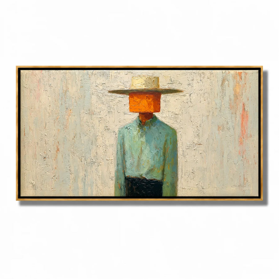 Horizontal Abstract Cowboy Hand-Painted Oil Painting, Textured Western Wall Art for Modern Home Decor#OA 0968