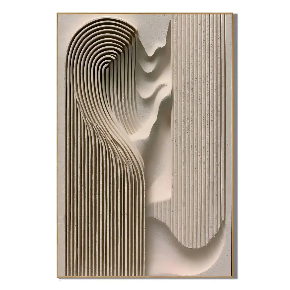 Ivory Minimalist Geometric Line Textured Hand-Painted Oil Painting | 3D Arched Wave Relief Abstract Wall Art for Living Room, Bedroom and Entryway