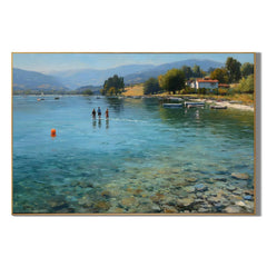Lakeside Summer Landscape Hand-Painted Oil Painting, Serene Lake Wall Art for Living Room Decor # OA 1060