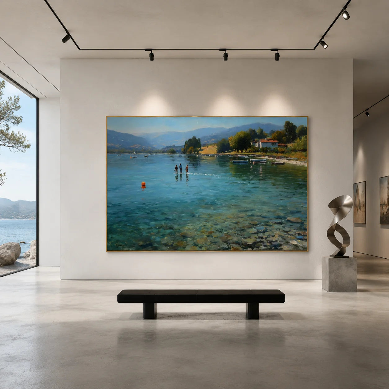 Lakeside Summer Landscape Hand-Painted Oil Painting, Serene Lake Wall Art for Living Room Decor # OA 1060
