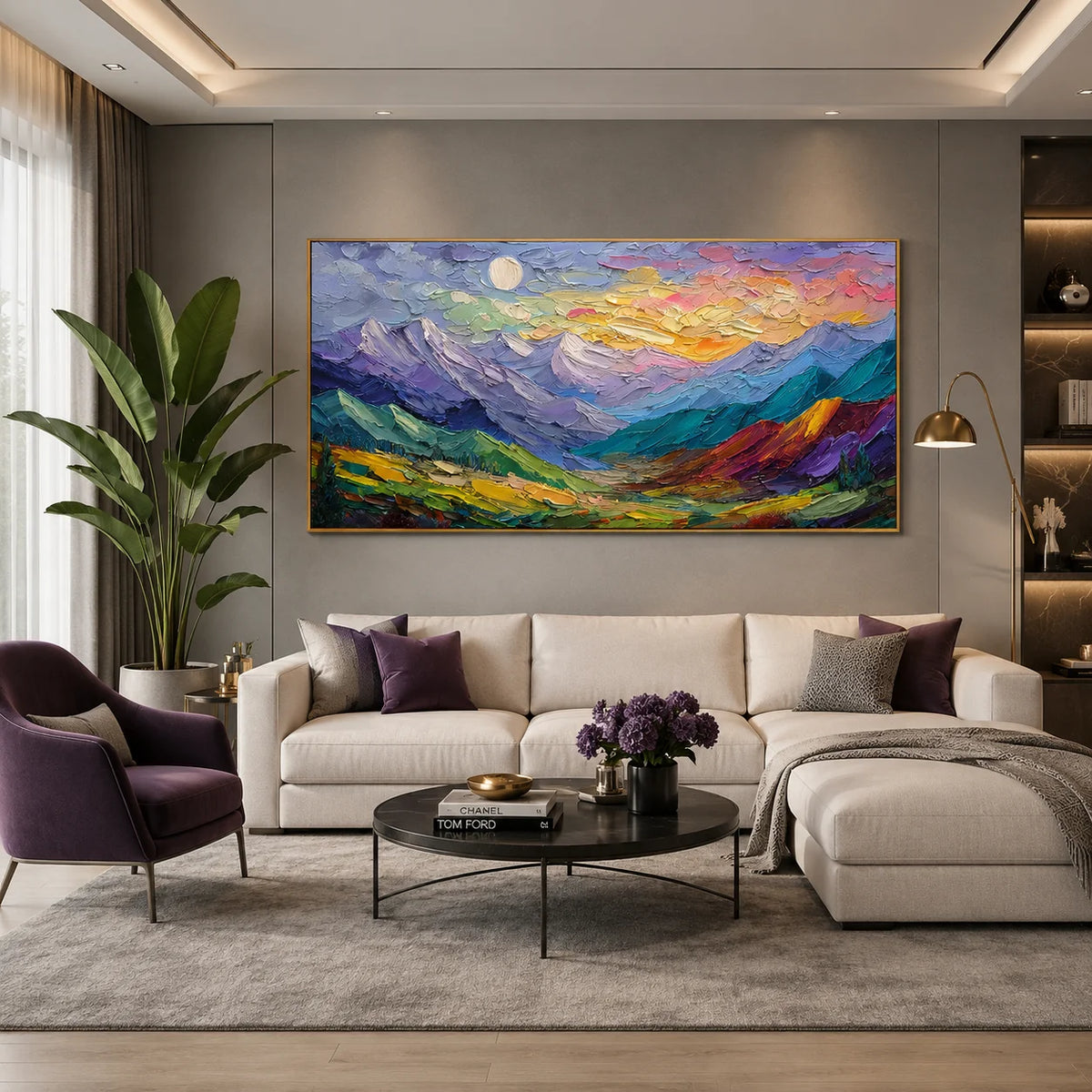Large Colorful Mountain Landscape Oil Painting – Textured Abstract Canvas Wall Art for Living Room Decor # OA 0887