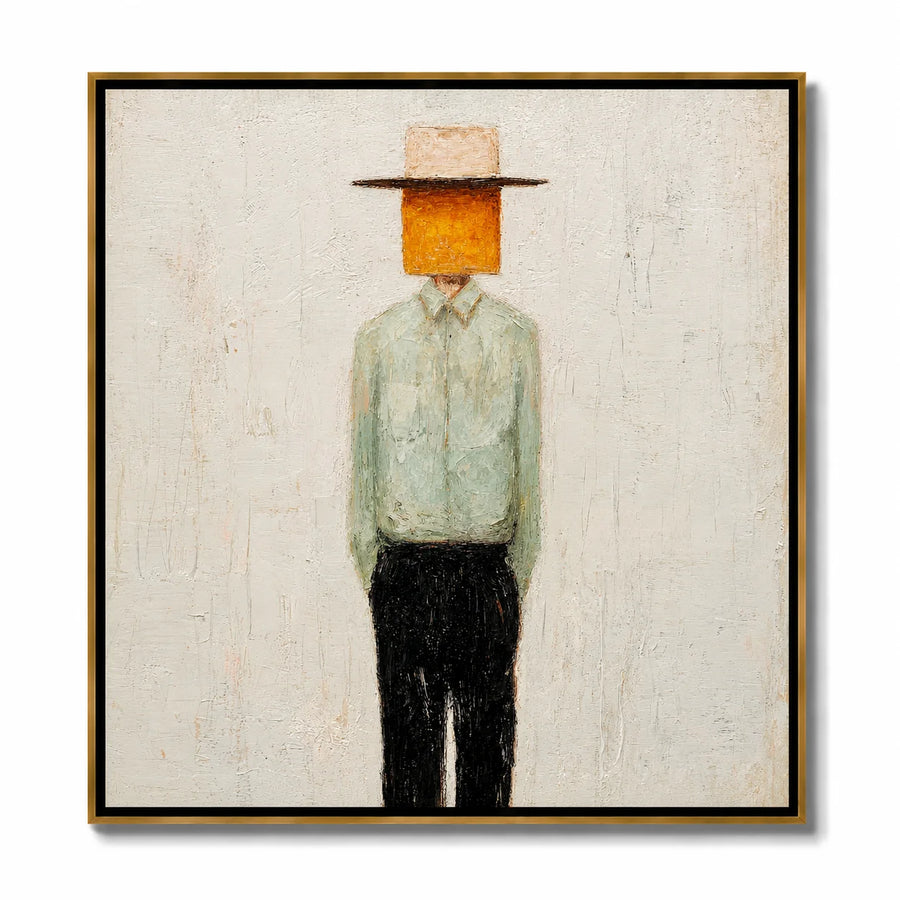 Minimalist Abstract Cowboy Hand-Painted Oil Painting, Textured Western Portrait Wall Art for Modern Home Decor#OA 0967