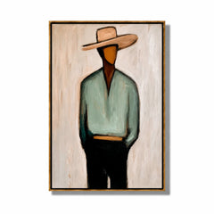 Minimalist Cowboy Portrait Hand-Painted Oil Painting, Textured Western Wall Art for Modern Home Decor#OA 0964