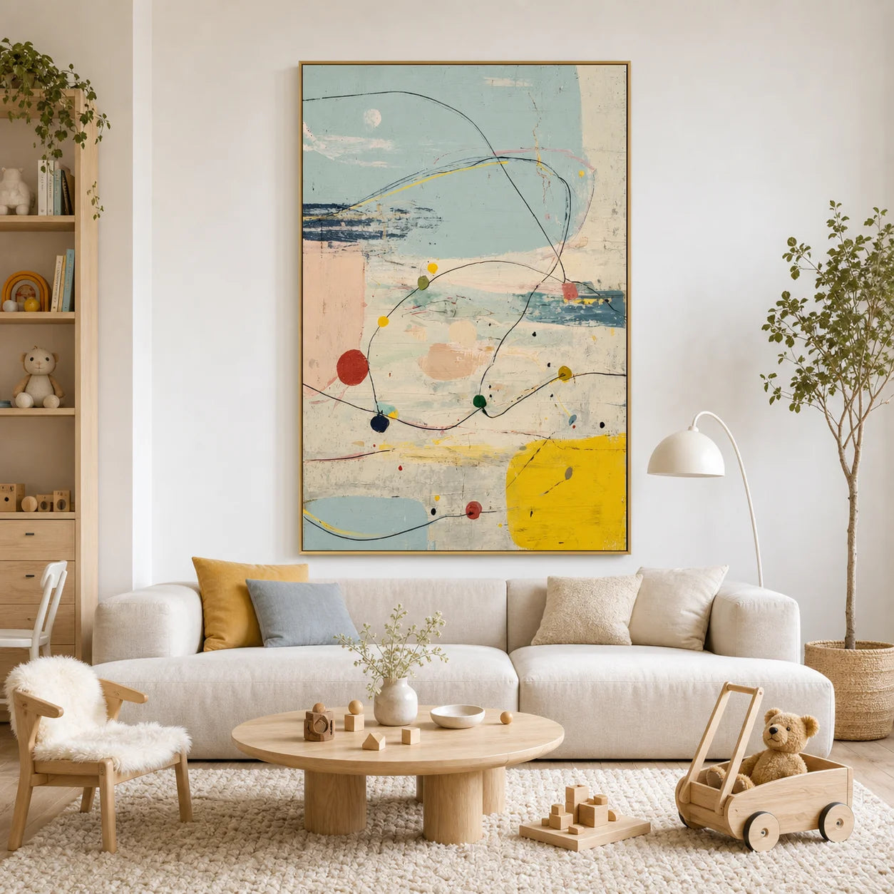 Modern Abstract Line Hand-Painted Oil Painting | Minimalist Geometric Wall Art | Scandinavian Contemporary Canvas Artwork for Living Room, Bedroom & Office # 1094
