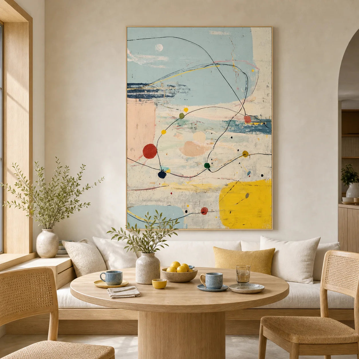 Modern Abstract Line Hand-Painted Oil Painting | Minimalist Geometric Wall Art | Scandinavian Contemporary Canvas Artwork for Living Room, Bedroom & Office # 1094