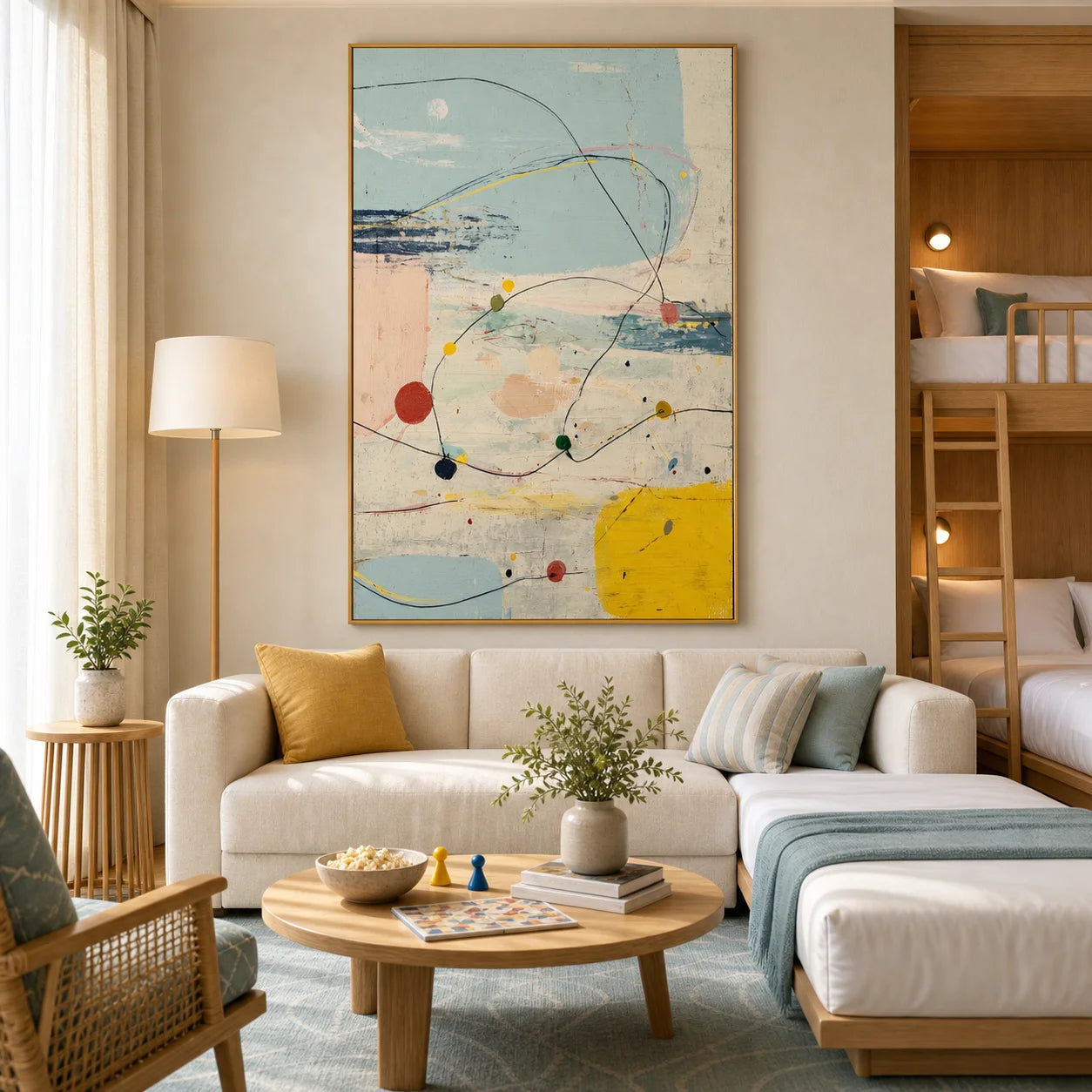 Modern Abstract Line Hand-Painted Oil Painting | Minimalist Geometric Wall Art | Scandinavian Contemporary Canvas Artwork for Living Room, Bedroom & Office # 1094