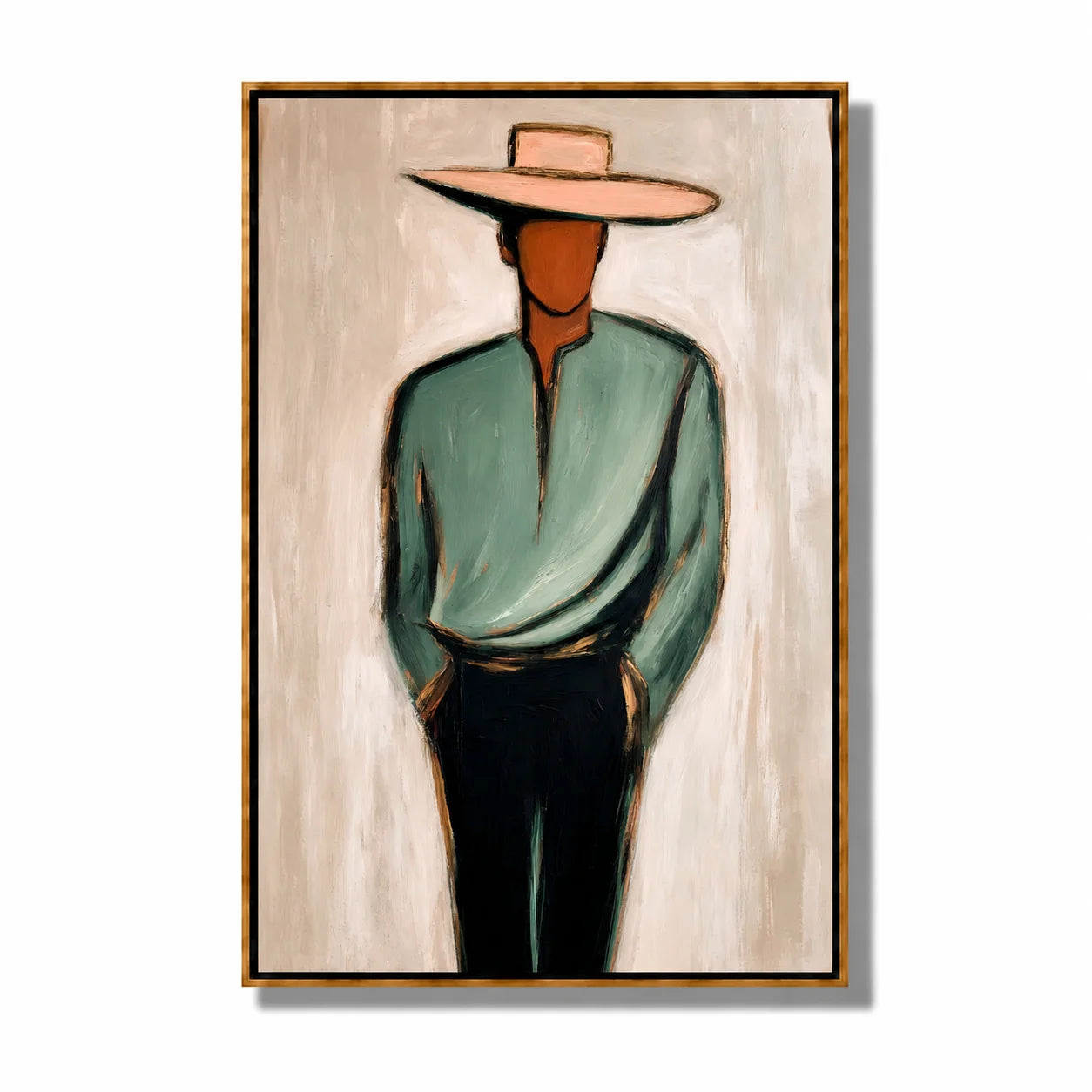 Minimalist Western Cowboy Hand-Painted Oil Painting, Textured Abstract Portrait Wall Art for Modern Home Decor#OA 0969