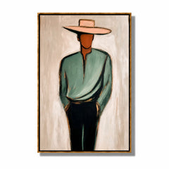 Minimalist Western Cowboy Hand-Painted Oil Painting, Textured Abstract Portrait Wall Art for Modern Home Decor#OA 0969